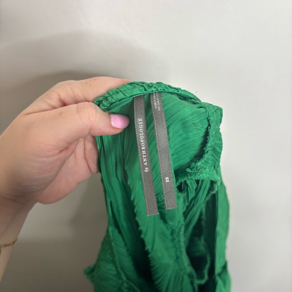Anthropologie V-Neck Pleated Slim Midi Dress Green size XS - Picture 13 of 13